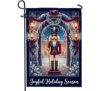 Drapeau de Noël traditionnel Casse-noisette 30,5 x 45,7 cm | Scène de palais d'hiver, drapeau de cour, arches enneigées, couronnes décoratives, nœuds en ruban élégants