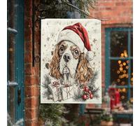 Drapeau de Noël vintage Cavalier King Charles Épagneul en toile de jute verticale, 71 x 101,6 cm, double face pour extérieur, chiot de Noël, décoration extérieure