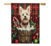 Drapeau de Noël Westie en lin pour maison, jardin, jardin, 71,1 x 101,6 cm, double face pour extérieur, maison de Noël - Drapeau imprimé à carreaux pour la maison et l'extérieur
