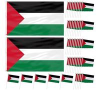 Drapeau de Palestine 3x5 pieds 2 pièces et 50 pièces Mini drapeau de Palestine drapeaux bâton palestiniens en Polyester résistant à la décoloration agitant la main