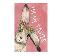 Drapeau de Pâques - Bannière de printemps avec chat aux oreilles de lapin | Adorable drapeau de jardin de Pâques, jardin heureux, décoration de cour double face en toile de jute pour l'extérieur et la