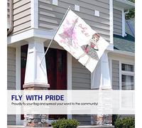 Drapeau de Paris 0,9 x 1,5 m France Tour Eiffel Mode Fille française Robe florale Rose Doodle Fleur Drapeaux d'extérieur Grands bannières de bienvenue pour la maison, le jardin, la pelouse
