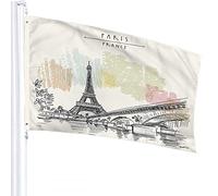 Drapeau de Paris 4x6 FT Tour Eiffel en France Pont Eau Fleur Feuilles Drapeaux Extérieurs Grand Bienvenue Yard Bannières Maison Jardin Cour Pelouse Décor Beige