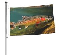 Drapeau de pêche à la mouche à la truite de ruisseau 61 x 91 cm avec impression double face pour jardin, cour, drapeau pour extérieur, vacances, bannière cadeau avec œillets, toile de fond pour photo