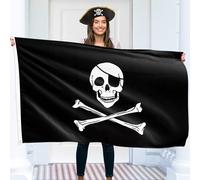 Drapeau de pirate 90 x 150 cm avec œillets - Grand drapeau pirate pour enfants - Impression numérique vivante - Drapeau de pirate - Drapeau Jolly Roger - Double couture