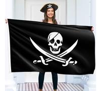 Drapeau de pirate 90 x 150 cm avec œillets - Grand drapeau pirate pour enfants - Impression numérique vivante - Drapeau de pirate - Drapeau Jolly Roger - Double couture