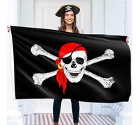Drapeau de pirate 90 x 150 cm avec œillets - Grand drapeau pirate pour enfants - Impression numérique vivante - Drapeau de pirate - Drapeau Jolly Roger - Double couture