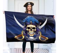 Drapeau de pirate 90x150 cm avec œillets - Grand drapeau Jolly Roger pour enfants - Impression numérique vivante - Double couture