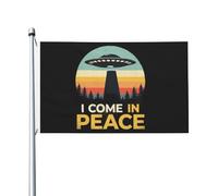 Drapeau de Pirate 90X150cm, Je viens en paix Alien Ufo Résistant à la Décoloration Drapeau Corsaire Décoratifs Bruant pour Balcon manif Extérieur