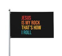 Drapeau de Pirate 90X150cm, Jésus est mon rocher, c'est comme ça que je roule. Citation Renforcé Drapeaux Personnalisé Bannière Extérieure pour Jardin manif Maison