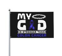 Drapeau de Pirate 90X150cm, Mon Dieu est plus fort que le combattant de la sensibilisation au cancer du côlon Décoratifs Drapeau Résistant Bannière Extérieure pour Balcon Anniversaire Bar
