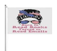 Drapeau de Pirate 90X150cm, Né pour lire des livres, forcé de lire des e-mails avec œillets Drapeaux Double Couture Suspendus Fanion pour Décorations Maison Célébration