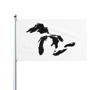 Drapeau de Pirate 90X150cm, T-shirt de baseball raglan avec carte des eaux des Grands Lacs de l'État du Michigan Décoratifs Drapeaux avec œillets Flags pour Balcon manif Événements