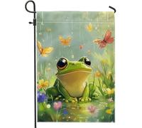 Drapeau De Pirate Amphibiens, Grenouilles Vertes, Papillons, Thème Nature Mignon Drapeaux Avec Œillets Double Couture Suspendus Fanion Pour Extérieur Jardin Fête 70X102Cm
