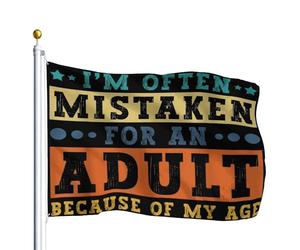 Drapeau De Pirate Avec Œillets Drapeaux On Me Prend Souvent Pour Un Adulte À Cause De Mon Âge Décoratifs Suspendus Fanion Pour Manif Intérieur Balcon 90X150Cm