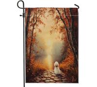 Drapeau De Pirate Chien Maltais D'Automne, Scène De Nature Automnale, Chiot Drapeaux Renforcé Double Couture Bunting Pour Intérieur Décorations Balcon 70X102Cm