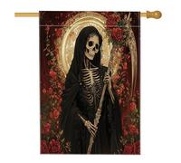 Drapeau De Pirate Crâne De Squelette Féminin D'Halloween, Style Faucheuse, Esthétique Vintage Drapeaux Résistants Aux Intempéries Décoratifs Bannière Extérieure Pour Balcon Bar 70X102Cm