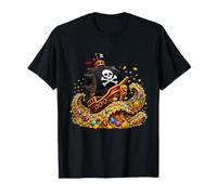Drapeau de Pirate doré avec tête de Mort et trésor de l'océan T-Shirt