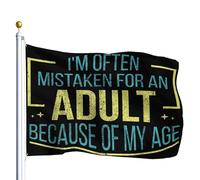 Drapeau De Pirate Double Couture Drapeaux On Me Prend Souvent Pour Un Adulte À Cause De Mon Âge. Drôle Personnalisé Bruant Pour Bar Anniversaire Restaurant 90X150Cm