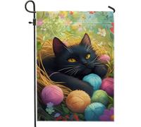 Drapeau de Pirate Pelote de laine colorée en forme de chat Personnalisé Bannière Extérieure Renforcé Drapeau Corsaire pour Jardin Balcon 30x45cm