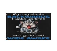 Drapeau De Pirate Résistant À La Décoloration Drapeaux Ma Journée Commence À L'Envers. Je Me Réveille Fatigué Et Je Vais Me Coucher. Renforcé Bannière Extérieure Pour Fête 90X150Cm