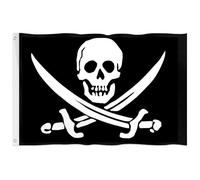 Drapeau de pirate, tête de mort et os croisés - Grande guirlande de fanions avec œillets en métal - Motif squelette impressionnant - Double couture - Pour décoration de fête pirate - 1,5 x 0,9 m