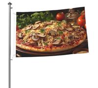 Drapeau de pizza avec champignons et tomates sur le dessus, 61 x 90 cm, drapeaux de jardin double face avec œillets en laiton, bannière de vœux qui ne se décolore pas, décoration d'intérieur ou