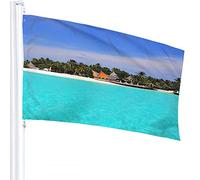 Drapeau de Plage 4x6 FT Tropical Maldives Mer Océan Île Claire Eau de Mer Palmier Feuilles Drapeaux Extérieurs Grandes Bannières de Cour de Bienvenue Maison Jardin Cour Pelouse Décor