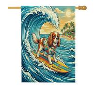 Drapeau de plage Cavalier King Charles Spaniel Surf House Drapeaux 71 x 101,6 cm Double face pour l'extérieur, Summer Coastal Standard Vertical Canvas Home Flag, Cool Front Yard Backyard Print Flag