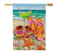 Drapeau de plage d'été, tongs colorées et lunettes de soleil, décoration côtière, bannière double face en toile de jute, décoration de pelouse de fête en plein air, 71 x 101,6 cm