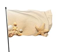Drapeau de plage et coquillages et étoile de mer de couleur vive, drapeau de cour en polyester résistant à la décoloration avec 2 œillets en laiton pour décoration d'intérieur et d'extérieur 91 x 152