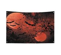 Drapeau de pleine lune avec chauves-souris et roses rouges pour Halloween, bannière de jardin de 90 x 150 cm avec 4 trous, décoration intérieure et extérieure pour la maison