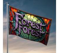 Drapeau de porche en vitrail Forêt : Une aventure magique Drapeaux de chambre pour filles Drapeaux de chambre pour adolescents (60 x 90 cm)