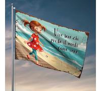 Drapeau de porche Happy Girl On Beach avec citation italienne pour chambre de fille et adolescent (152 x 244 cm)