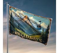 Drapeau de porche Helldays : une promenade en gondole à travers les montagnes majestueuses drapeaux amusants pour dortoir universitaire (30 x 45 cm)