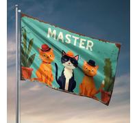 Drapeau de porche Master Cats : un trio de félins élégants dans des chapeaux hauts, drapeaux amusants pour dortoir universitaire (30 x 45 cm)