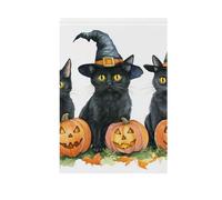 Drapeau de prière d'Halloween avec illustration de chat noir et citrouille - Bannière d'Halloween pour décoration de terrasse - 71,1 x 101,6 cm - Double face