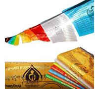 Drapeau de prière tibétain Gandhanra - Mantra de Chenrézi - Om Mani Padme Hum - Multicolore 17,5 pieds 21 drapeaux - Drapeaux Lungta pour autel bouddhiste - Décoration extérieure pour la maison
