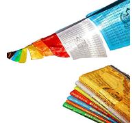 Drapeau de prière tibétain Gandhanra - Mantra de Chenrézi - Om Mani Padme Hum - Multicolore 17,5 pieds 21 drapeaux - Drapeaux Lungta pour autel bouddhiste - Décoration extérieure pour la maison