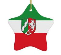 Drapeau de Rhénanie du Nord-Westphalie en céramique à suspendre - Ornement en forme d'étoile - Ornement souvenir Cadeau de Noël