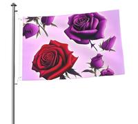 Drapeau de roses rouges et violettes de 61 x 91 cm avec impression double face pour l'extérieur, les vacances, bannière cadeau avec œillets, toile de fond pour photo pour décoration intérieure et