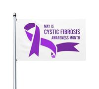 Drapeau de ruban violet du mois de sensibilisation à la fibrose kystique 3x5 pieds double face en plein air pour les événements de célébration Décoration de fête de vacances Bannière en polyester Drap