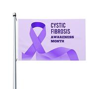 Drapeau de ruban violet du mois de sensibilisation à la fibrose kystique 3x5 pieds double face en plein air pour les événements de célébration Décoration de fête de vacances Bannière en polyester Drap