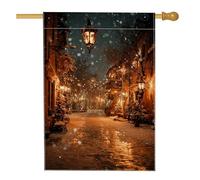 Drapeau de rue, lanterne à neige festive d'hiver, jaune chaud, double face, en toile de jute décorative pour extérieur, cour, pelouse, terrasse, porte, entrée, 71,1 x 101,6 cm
