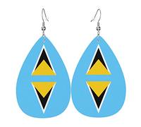 Drapeau De Sainte-Lucie Femme Boucles D'Oreilles Faux Cuir Pendantes Dangle