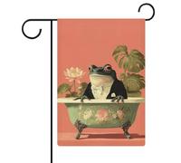 Drapeau de salle de bain humour grenouille vintage esthétique jardin saisonnier vacances toile de jute double face maison cour drapeaux extérieurs 30,5 x 45,7 cm