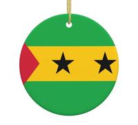 Drapeau de Sao Tomé et Principe Arbre de Noël en céramique à suspendre Ornements décoratifs à suspendre - Fournitures de vacances pour Noël, décoration de mariage