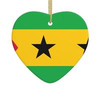 Drapeau de Sao Tomé et Principe en céramique à suspendre double face Ornement Festival Arbre Décor pour la maison