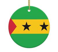 Drapeau de Sao Tomé et Principe - Ornement rond en céramique avec impression double face pour décoration de vacances à suspendre souvenir