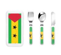 Drapeau de Sao Tomé et Principe - Vaisselle pour enfant - 3 pièces - Réutilisables - Couteau, fourchette et cuillère - Couverts portables - Vaisselle de protection alimentaire pour enfants